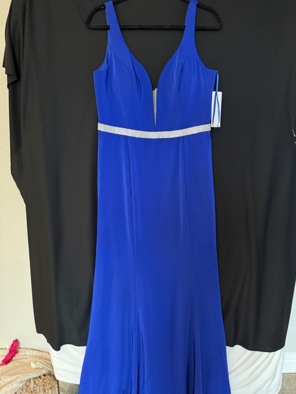 Ally Fashion Royal Blue Plunge Neck Wedding Dress with Rhinestone Waist
